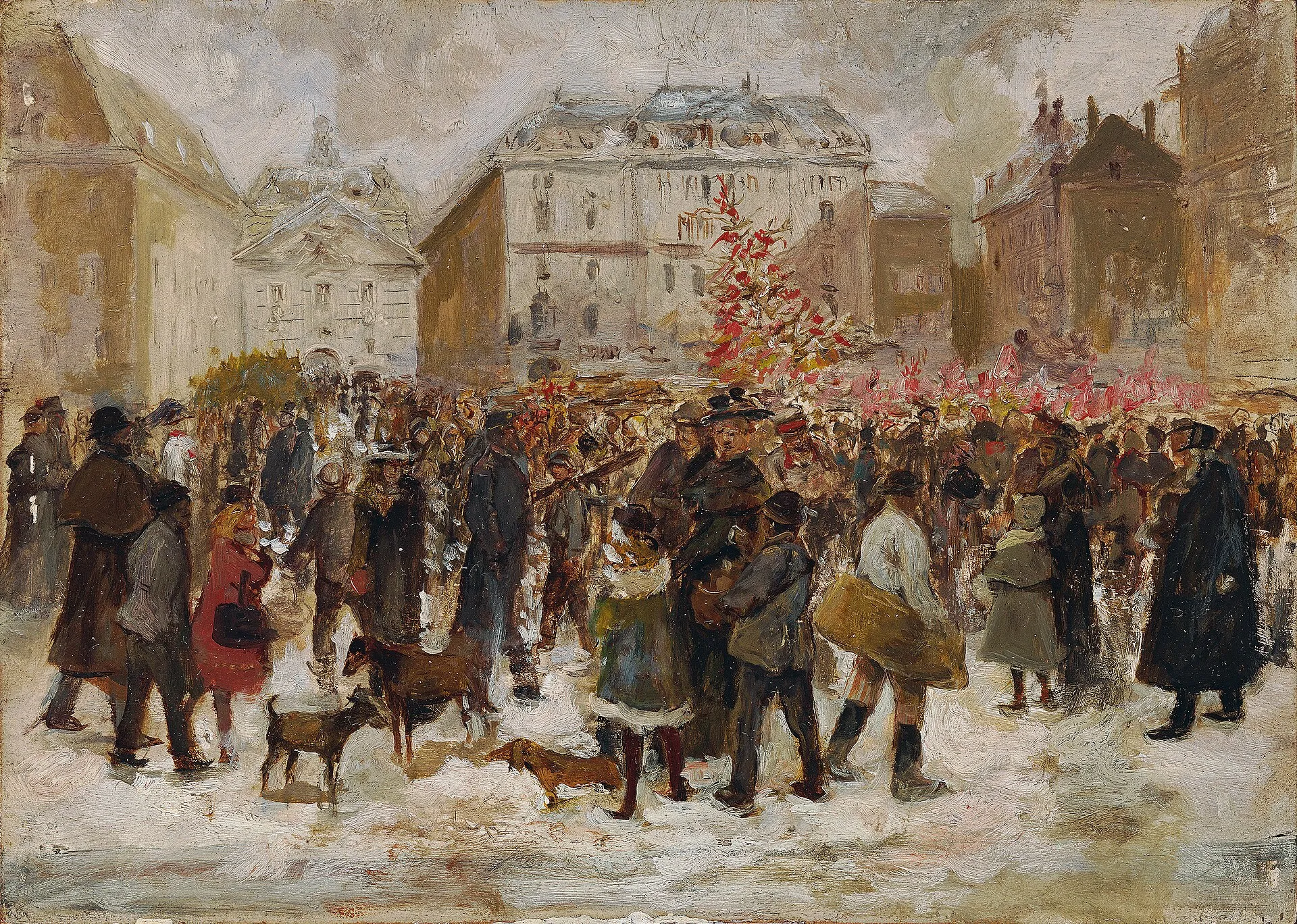 Il mercatino di Natale sull’Am Hof, dipinto da Ernst Juch.